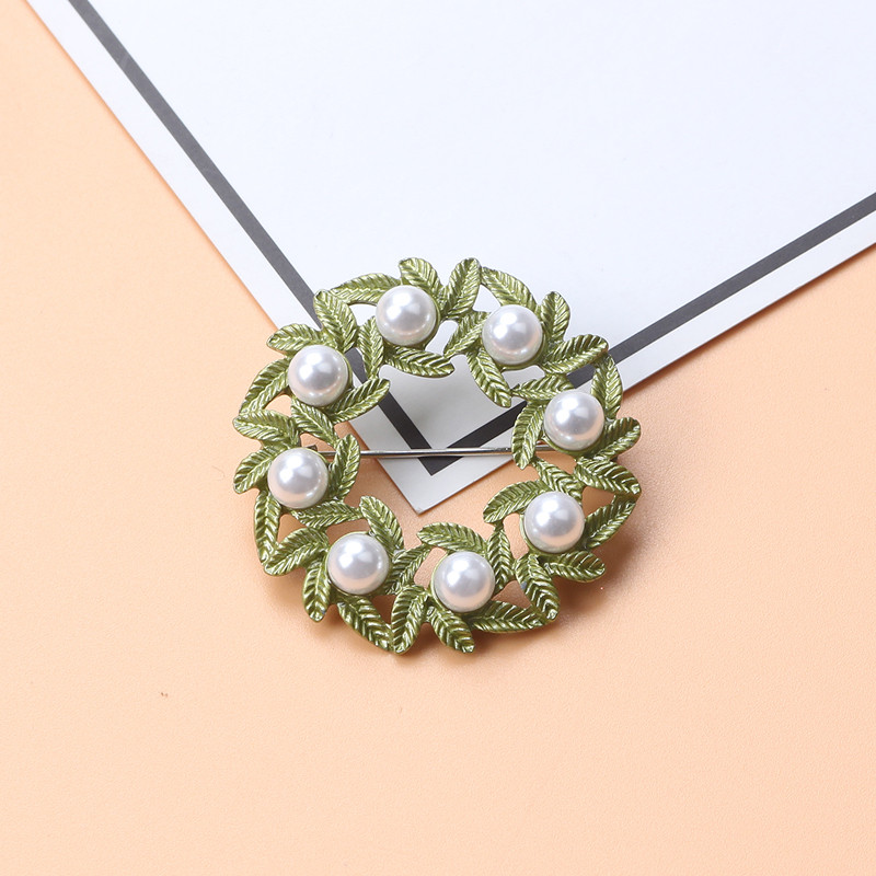 Broșă cu perle de plantă verde de epocă nou-nouță Broșă cu frunze de flori Cadou de bijuterii pentru doamne