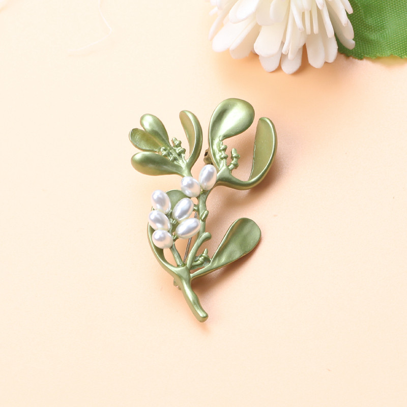 Broșă cu perle de plantă verde de epocă nou-nouță Broșă cu frunze de flori Cadou de bijuterii pentru doamne
