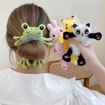 New cute girl plush bear frog hair rope fashion ladies girls elastic pompon hair band ponytail hair ring hair accessories gift