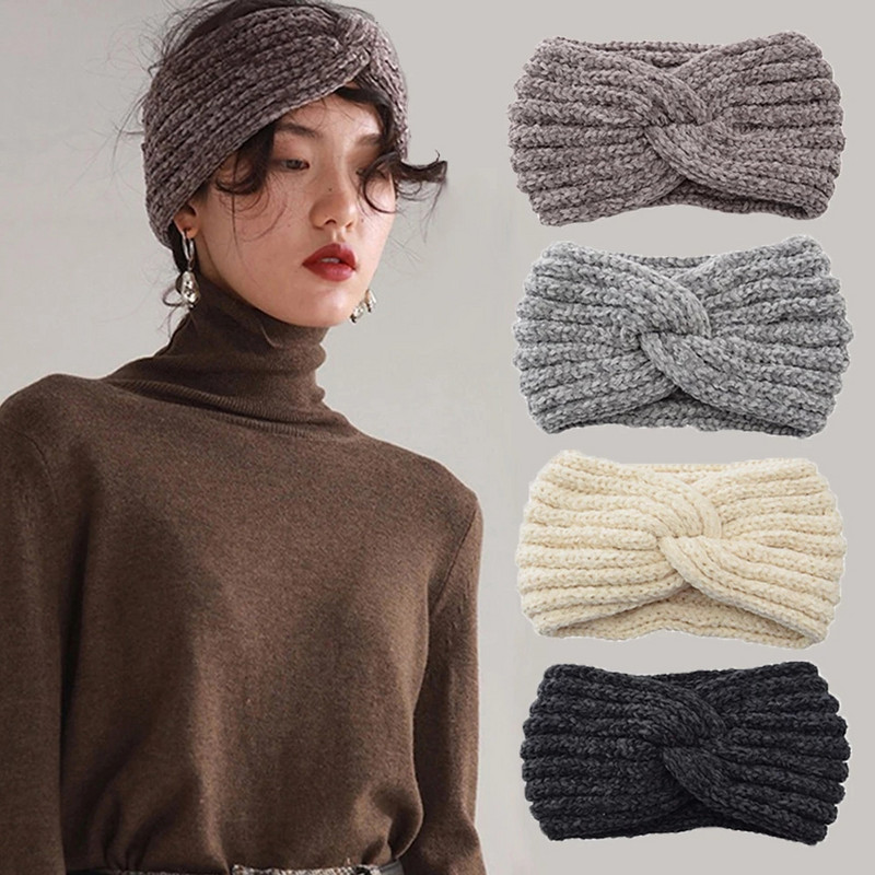 Nouă lână roșie cruce cruce de sus cu nod benzi elastice de păr pentru femei, moale, culoare solidă, turban, bentite, accesorii de păr pentru fete
