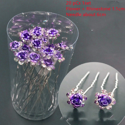20 bucăți/set Noi femei, flori, ac de păr Stick de nuntă, cristal perlat, agrafă de păr în formă de U, accesorii de păr, comerț cu ridicata
