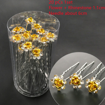 20 bucăți/set Noi femei, flori, ac de păr Stick de nuntă, cristal perlat, agrafă de păr în formă de U, accesorii de păr, comerț cu ridicata