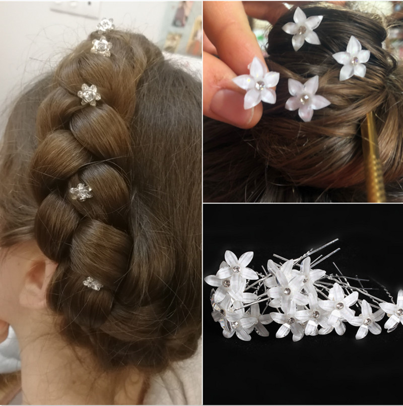 20 bucăți/set Noi femei, flori, ac de păr Stick de nuntă, cristal perlat, agrafă de păr în formă de U, accesorii de păr, comerț cu ridicata