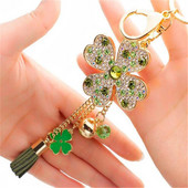Lucky Four Leaves Clover kristály kulcstartó tartó Bojttáska csat medál autós kulcstartókhoz Kulcstartó B027
