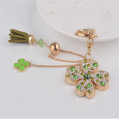 Lucky Four Leaves Clover kristály kulcstartó tartó Bojttáska csat medál autós kulcstartókhoz Kulcstartó B027