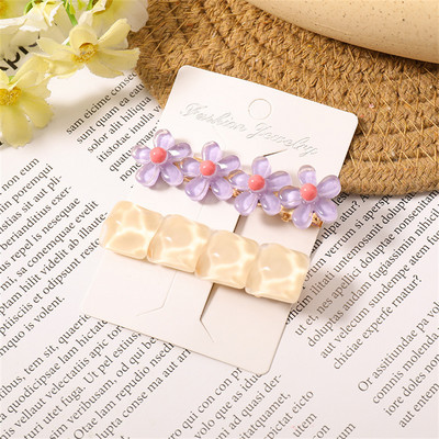 Set de agrafe de păr din șifon cu imprimeu floral pentru doamne coreene noi, set de agrafe de păr, cu geometrie acrilică, dulci pentru fete, clemă laterală pentru cap