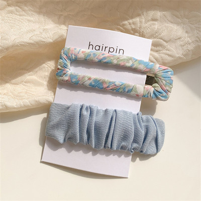 Set de agrafe de păr din șifon cu imprimeu floral pentru doamne coreene noi, set de agrafe de păr, cu geometrie acrilică, dulci pentru fete, clemă laterală pentru cap
