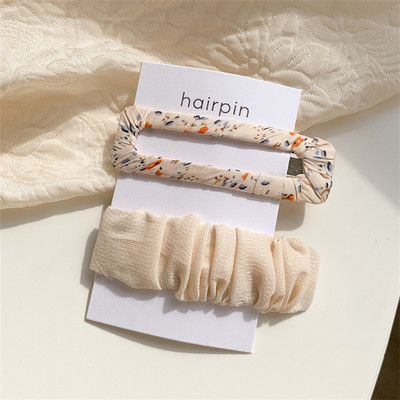 Set de agrafe de păr din șifon cu imprimeu floral pentru doamne coreene noi, set de agrafe de păr, cu geometrie acrilică, dulci pentru fete, clemă laterală pentru cap
