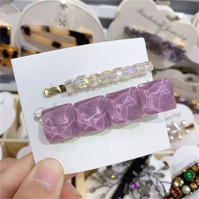 Set de agrafe de păr din șifon cu imprimeu floral pentru doamne coreene noi, set de agrafe de păr, cu geometrie acrilică, dulci pentru fete, clemă laterală pentru cap