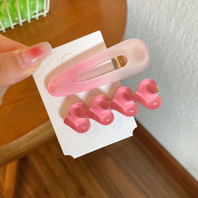 Set de agrafe de păr din șifon cu imprimeu floral pentru doamne coreene noi, set de agrafe de păr, cu geometrie acrilică, dulci pentru fete, clemă laterală pentru cap