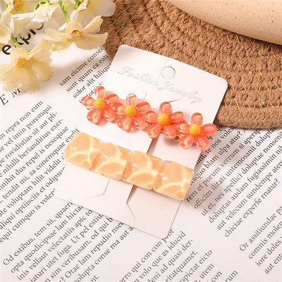 Set de agrafe de păr din șifon cu imprimeu floral pentru doamne coreene noi, set de agrafe de păr, cu geometrie acrilică, dulci pentru fete, clemă laterală pentru cap