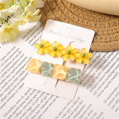 Set de agrafe de păr din șifon cu imprimeu floral pentru doamne coreene noi, set de agrafe de păr, cu geometrie acrilică, dulci pentru fete, clemă laterală pentru cap