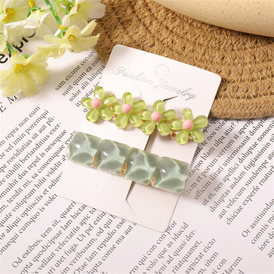 Set de agrafe de păr din șifon cu imprimeu floral pentru doamne coreene noi, set de agrafe de păr, cu geometrie acrilică, dulci pentru fete, clemă laterală pentru cap