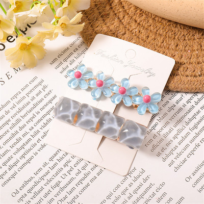 Set de agrafe de păr din șifon cu imprimeu floral pentru doamne coreene noi, set de agrafe de păr, cu geometrie acrilică, dulci pentru fete, clemă laterală pentru cap