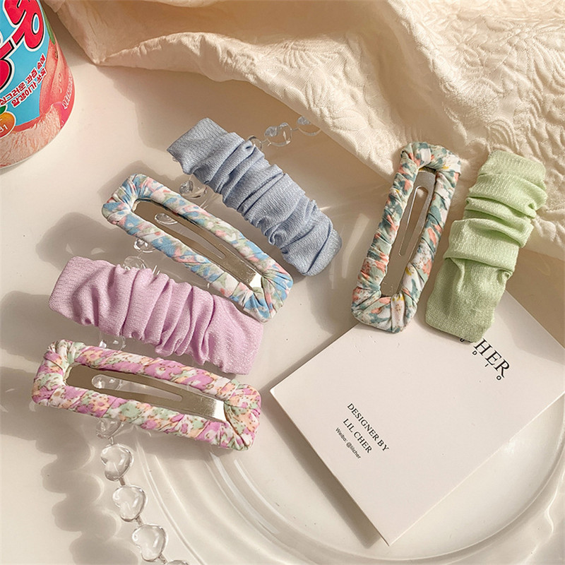 Set de agrafe de păr din șifon cu imprimeu floral pentru doamne coreene noi, set de agrafe de păr, cu geometrie acrilică, dulci pentru fete, clemă laterală pentru cap