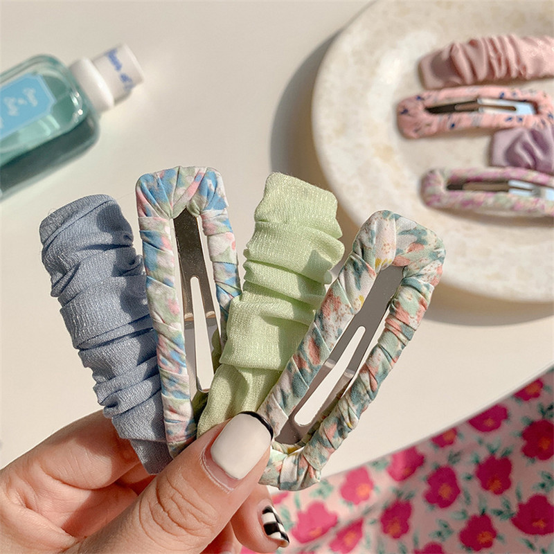 Set de agrafe de păr din șifon cu imprimeu floral pentru doamne coreene noi, set de agrafe de păr, cu geometrie acrilică, dulci pentru fete, clemă laterală pentru cap