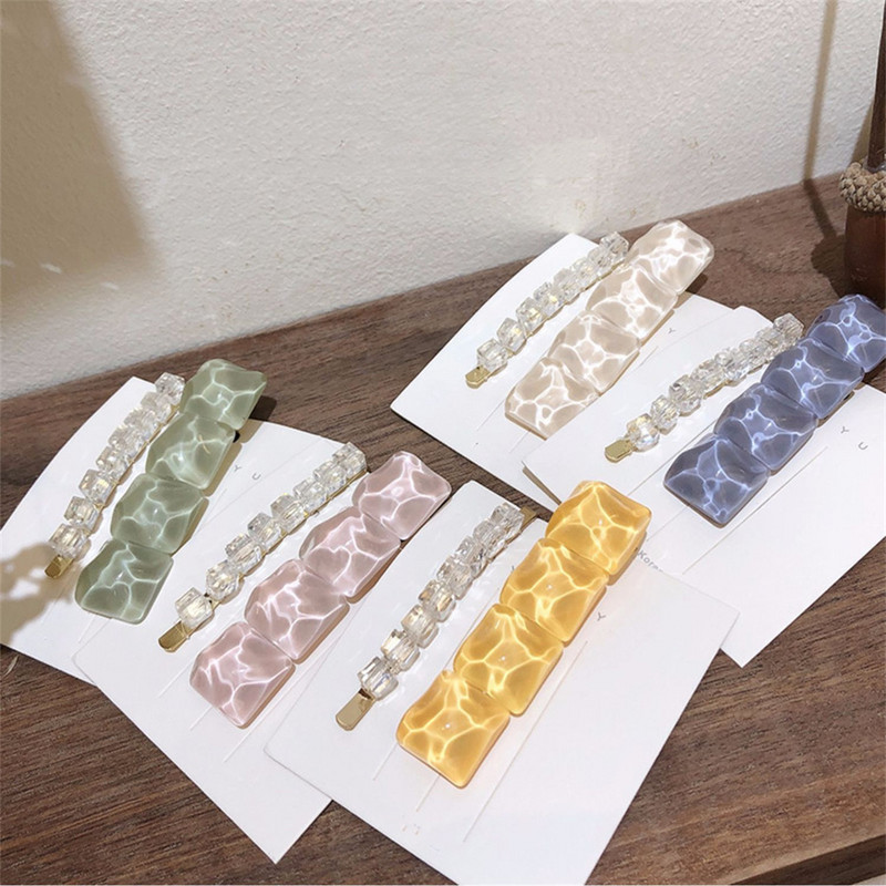 Set de agrafe de păr din șifon cu imprimeu floral pentru doamne coreene noi, set de agrafe de păr, cu geometrie acrilică, dulci pentru fete, clemă laterală pentru cap