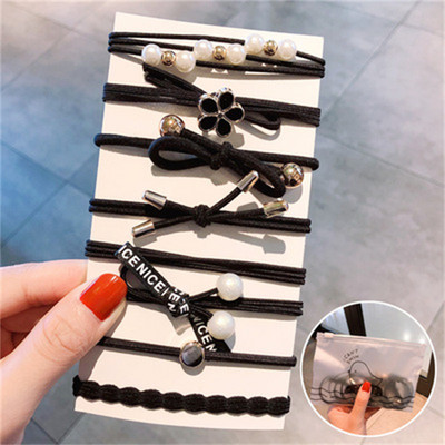 Madingas korėjietiškas 8 dalių rinkinys lankas plaukų juosta elastinga plaukų mergaičių perlų uodega guminė juosta galvos juosta moteriški plaukų aksesuarai