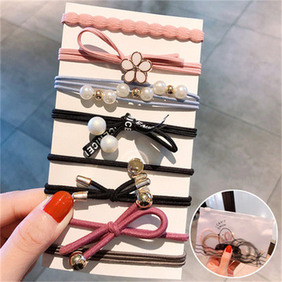 Madingas korėjietiškas 8 dalių rinkinys lankas plaukų juosta elastinga plaukų mergaičių perlų uodega guminė juosta galvos juosta moteriški plaukų aksesuarai