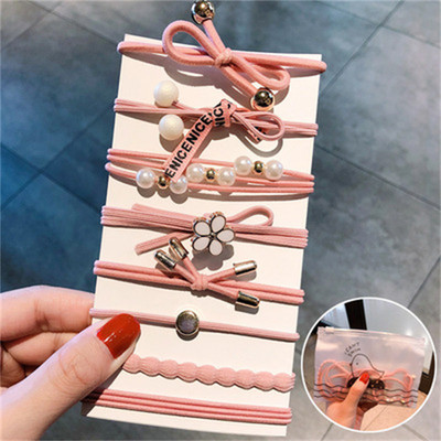 Madingas korėjietiškas 8 dalių rinkinys lankas plaukų juosta elastinga plaukų mergaičių perlų uodega guminė juosta galvos juosta moteriški plaukų aksesuarai