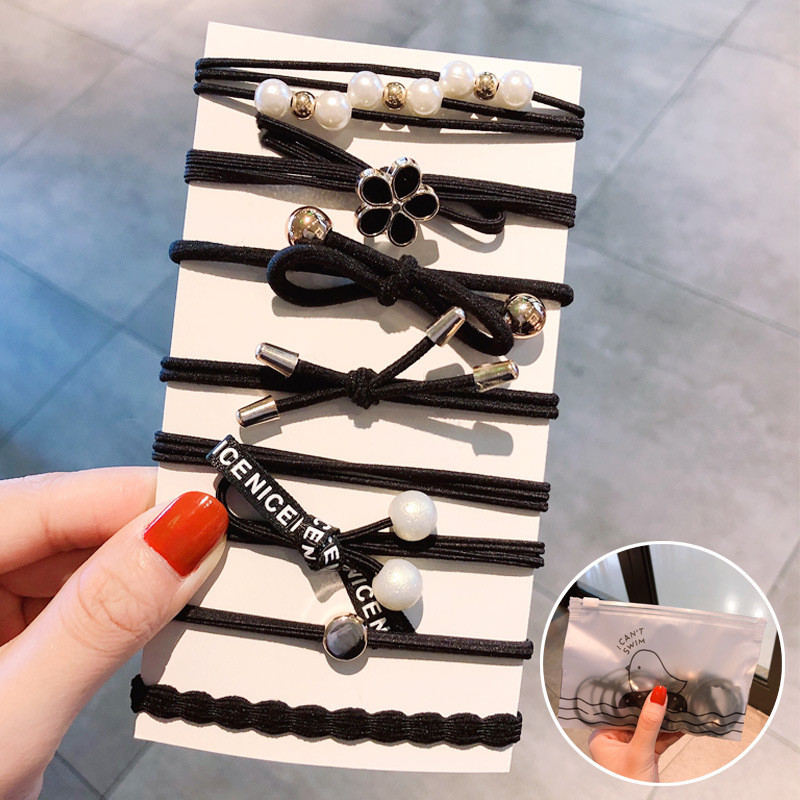 Madingas korėjietiškas 8 dalių rinkinys lankas plaukų juosta elastinga plaukų mergaičių perlų uodega guminė juosta galvos juosta moteriški plaukų aksesuarai