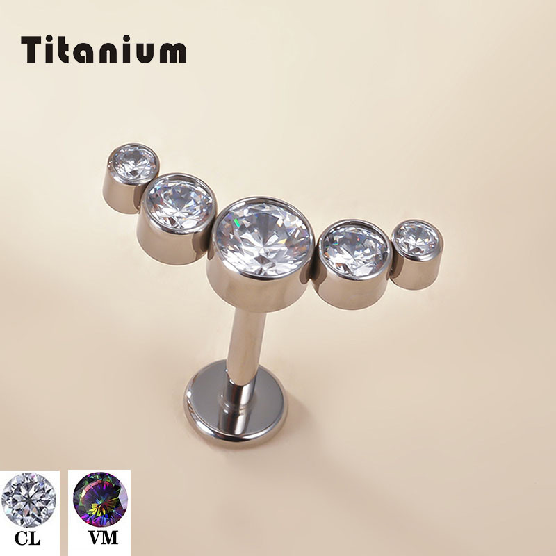 G23 Titan Stud Cercei pentru cartilaj 5 CZ Stone Labret Ring Stud Helix Piercing Cartilage Labret Lip Stud Piercing Bijuterii