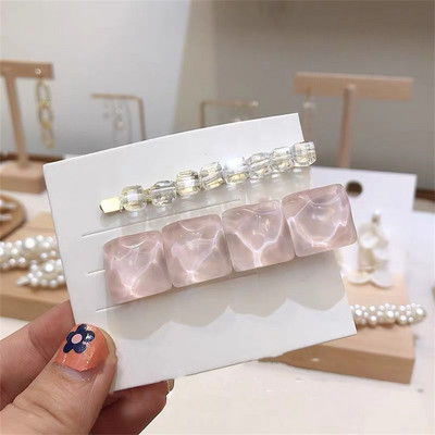 Set de agrafe de păr geometrice din acetat în formă de inimă pentru femei Agrafe de păr pentru accesorii de păr Fete Paiete Barette de păr cu picătură de apă