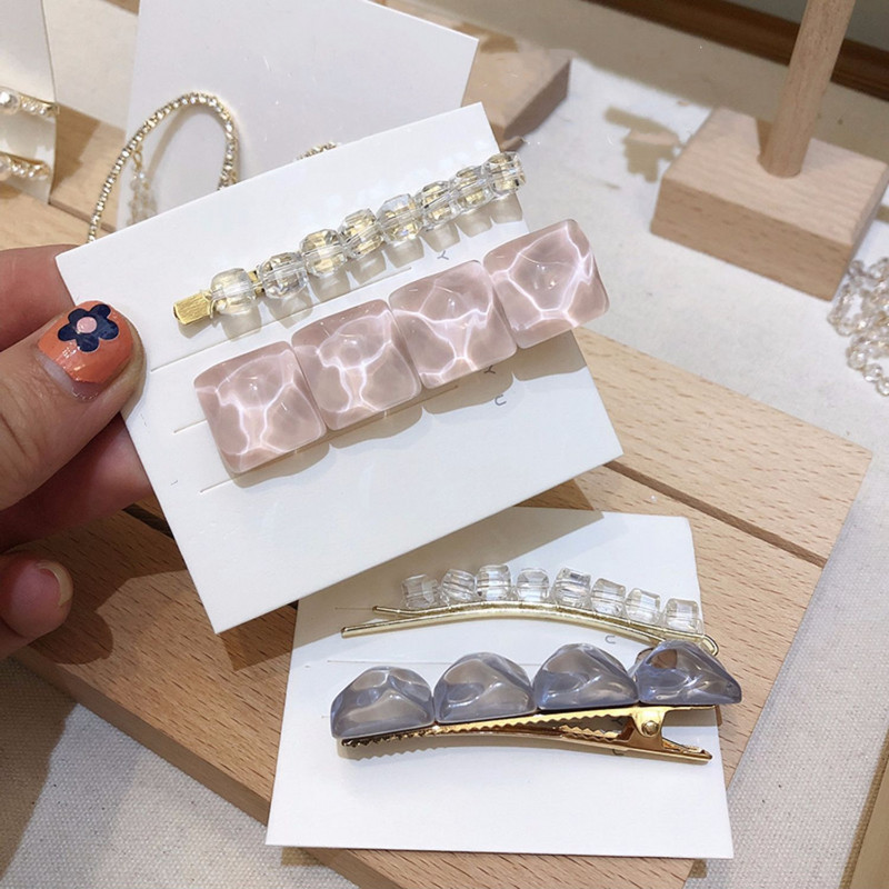 Set de agrafe de păr geometrice din acetat în formă de inimă pentru femei Agrafe de păr pentru accesorii de păr Fete Paiete Barette de păr cu picătură de apă