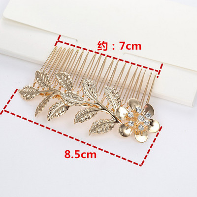 Agrafă de păr cu frunze de metal de culoare argintie nouă, de culoare auriu, agrafă de păr pentru fete, flori, pieptene de păr cu strasuri, accesorii pentru femei