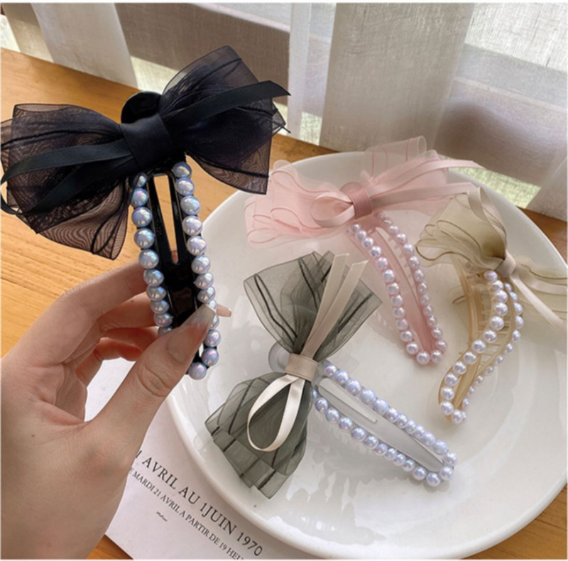 Agrafă de păr cu perle de flori doamnă fată Drăguț Fundă Agrafe de păr din dantelă de flori Agrafă de păr prinde partea din spate a capului clemă de ciocoș de rață