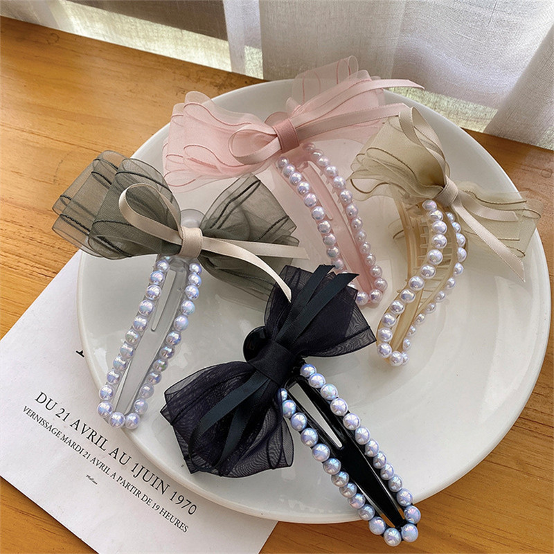 Agrafă de păr cu perle de flori doamnă fată Drăguț Fundă Agrafe de păr din dantelă de flori Agrafă de păr prinde partea din spate a capului clemă de ciocoș de rață