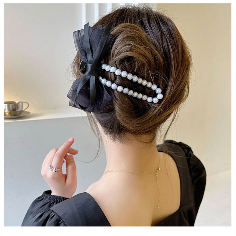 Agrafă de păr cu perle de flori doamnă fată Drăguț Fundă Agrafe de păr din dantelă de flori Agrafă de păr prinde partea din spate a capului clemă de ciocoș de rață