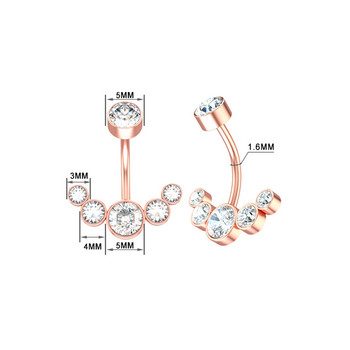 14G висящи пръстени за пъпа за жени Момичета 316L хирургическа стомана Извита пъпна щанга 5 кристала Бижута за тяло Пиърсинг Ombligo
