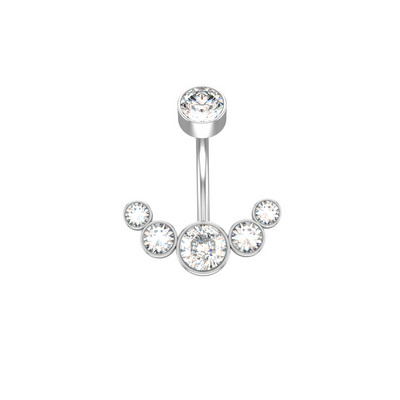 14G Inele de buric suspendate pentru femei, fete, oțel chirurgical 316L, bară curbată pentru buric, 5 cristale, bijuterii pentru corp, piercing Ombligo