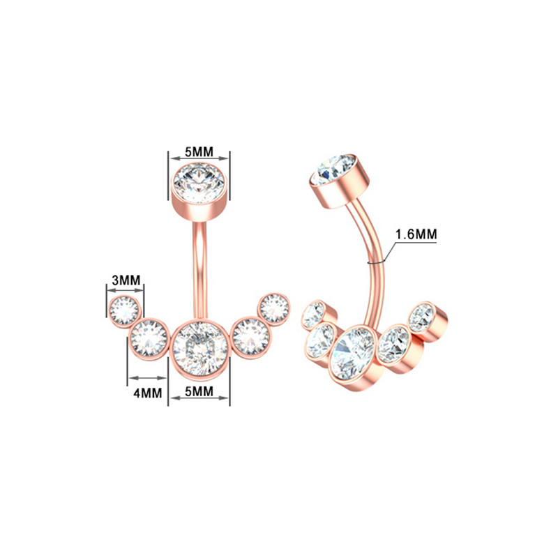 14G Inele de buric suspendate pentru femei, fete, oțel chirurgical 316L, bară curbată pentru buric, 5 cristale, bijuterii pentru corp, piercing Ombligo
