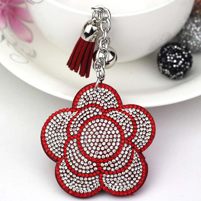 Valentínsky kvetinový prívesok na kľúče, strapce, kožený krištáľový prívesok na kľúče, držiak na kabelku, tašku do auta, prívesok na kabelku, prsteň, prívesok na kľúče