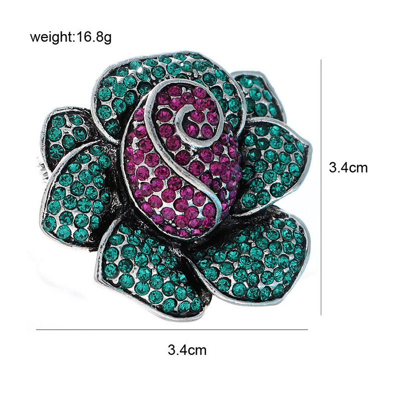 CINDY XIANG Broșe cu flori de trandafir cu strasuri pentru femei, ace de plantă de modă vintage, 2 culori disponibile, accesorii de iarnă, cadou