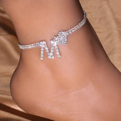 Stonefans Fashion Literă M Inimă Strass gleznă lanț pentru femei cu două straturi de tenis lanț gleznă brățară pe picior bijuterii