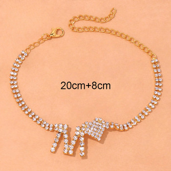 Stonefans Fashion M Letter Heart Rhinestone Anklet Chain for Women Double Layer Tennis Chain Anklet Гривна на крака Бижута