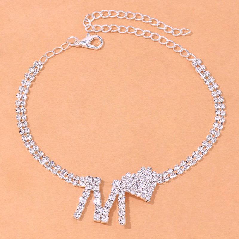 Stonefans Fashion Literă M Inimă Strass gleznă lanț pentru femei cu două straturi de tenis lanț gleznă brățară pe picior bijuterii