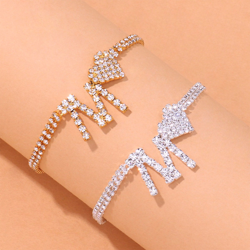 Stonefans Fashion Literă M Inimă Strass gleznă lanț pentru femei cu două straturi de tenis lanț gleznă brățară pe picior bijuterii