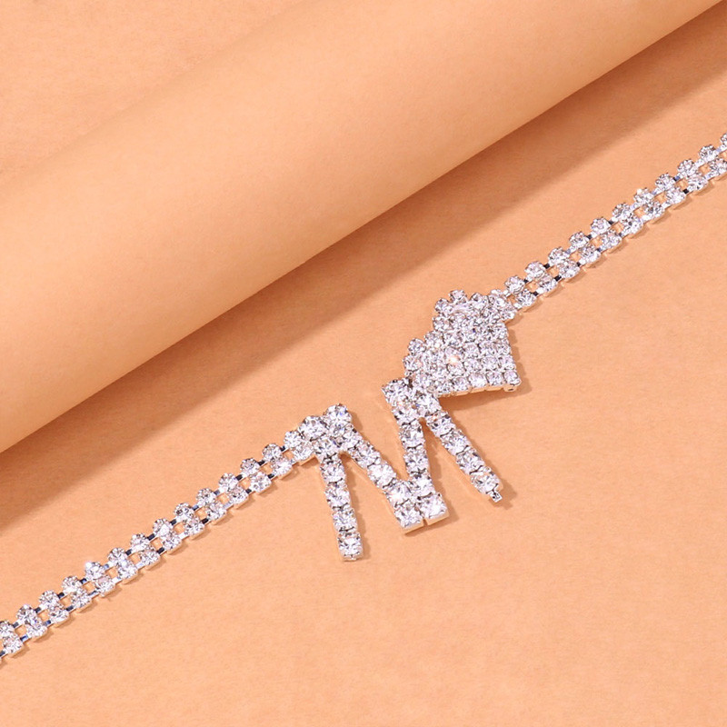 Stonefans Fashion Literă M Inimă Strass gleznă lanț pentru femei cu două straturi de tenis lanț gleznă brățară pe picior bijuterii