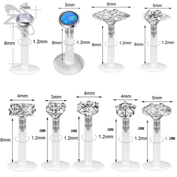 ZS 5 бр./лот 16G Clear Bioflex Lip Labret Piercing Set Crystal Monroe Lip Stud Star Heart Heart Ear Tragus Helix хрущялни пиърсинги