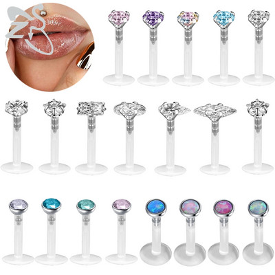 ZS 5 бр./лот 16G Clear Bioflex Lip Labret Piercing Set Crystal Monroe Lip Stud Star Heart Heart Ear Tragus Helix хрущялни пиърсинги
