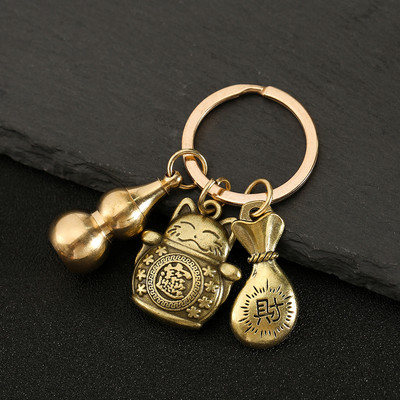 Nový horúci predaj mosadzná tekvica Pixiu kľúčenka od čistej medi tekvica vrecko na šťastie lopatka krúžok na kľúče od auta K5051