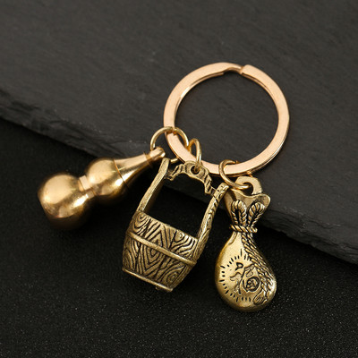 Nový horúci predaj mosadzná tekvica Pixiu kľúčenka od čistej medi tekvica vrecko na šťastie lopatka krúžok na kľúče od auta K5051
