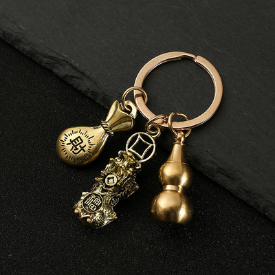 Nový horúci predaj mosadzná tekvica Pixiu kľúčenka od čistej medi tekvica vrecko na šťastie lopatka krúžok na kľúče od auta K5051