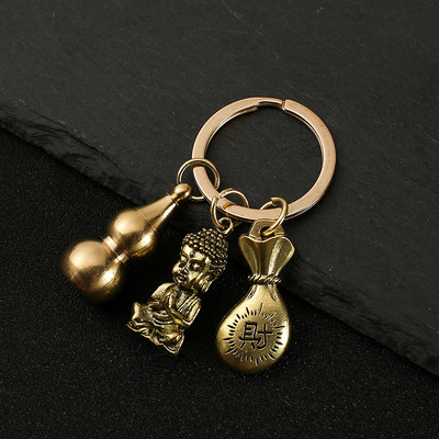 Nový horúci predaj mosadzná tekvica Pixiu kľúčenka od čistej medi tekvica vrecko na šťastie lopatka krúžok na kľúče od auta K5051