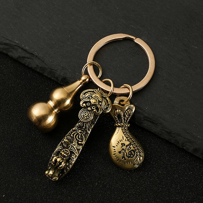 Nový horúci predaj mosadzná tekvica Pixiu kľúčenka od čistej medi tekvica vrecko na šťastie lopatka krúžok na kľúče od auta K5051