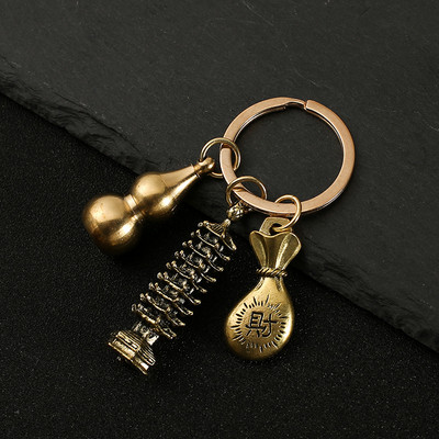 Nový horúci predaj mosadzná tekvica Pixiu kľúčenka od čistej medi tekvica vrecko na šťastie lopatka krúžok na kľúče od auta K5051
